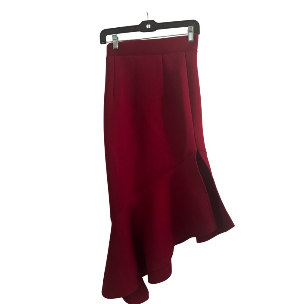 Red Flamingo-Style Asymmetrical Skirt | Size XS